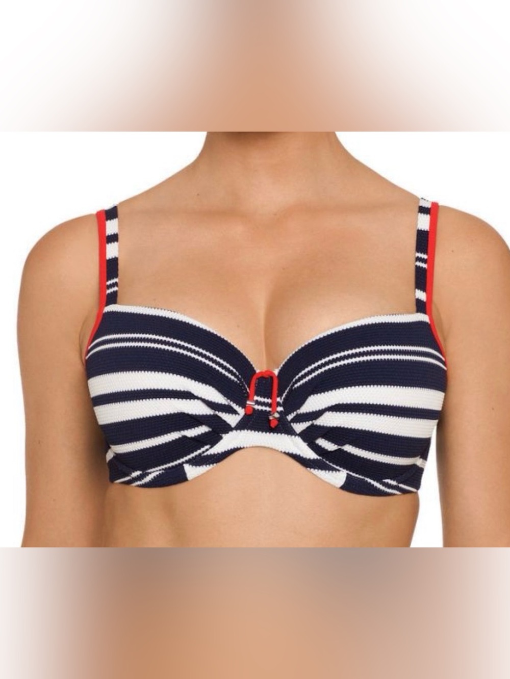 Prima Donna Navy & White Striped Women's Swim Top with Red Accent